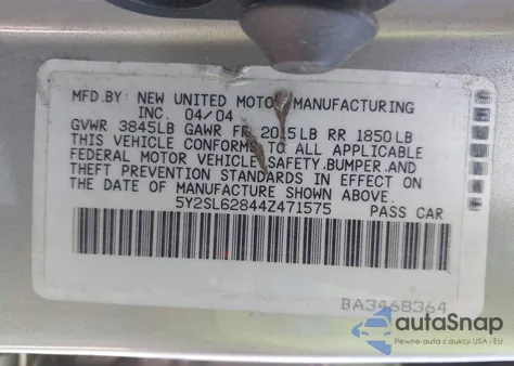 2004 Pontiac Vibe from USA, damaged, VIN 5Y2SL62844Z471575